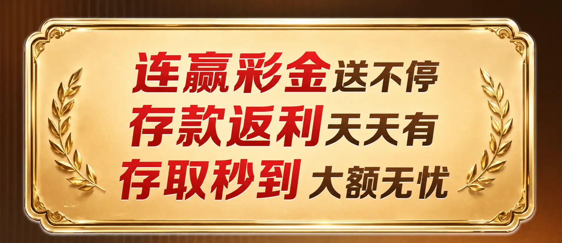 连赢彩金送不停，存款返利天天有，存取秒到，大额无忧